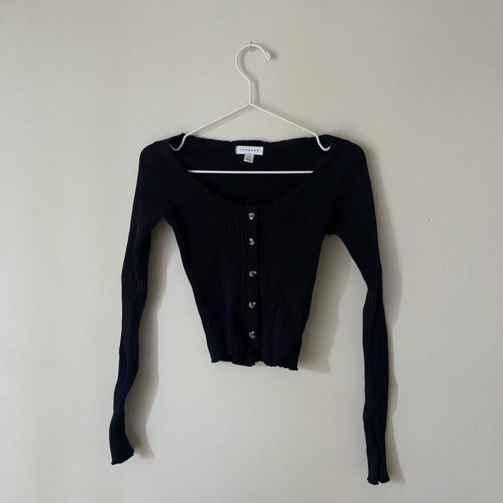 Topshop Ribbed Black Knit Long Sleeve Top